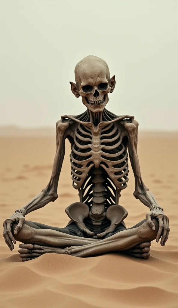 Malnourished Dhalsim in profile meditating