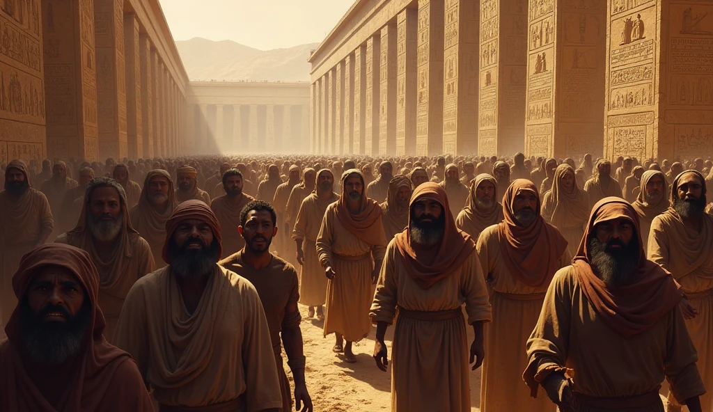 modelshoot style, (extremely detailed CG unit 8k wallpaper), a multitude of ancient people gathered in one place, biblical times, beginning of the world, Midjourney and Greg Rutkowski