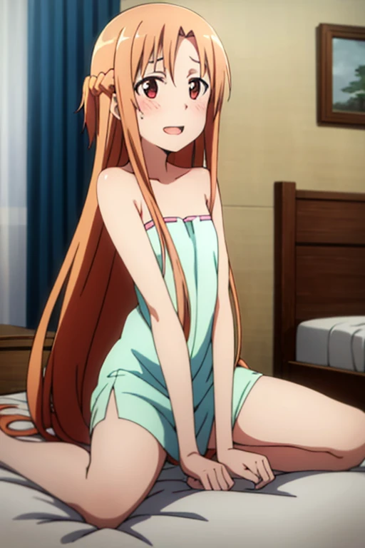 ((Highest quality)), ((masterpiece)), (be familiar with), Perfect Face, indoor, Bedroom, Watching the audience,
One woman, Yuuki Asuna,
Open Mouth, Ecstatic expression, blush, smile,
Small breasts, Flat Chest, , , , Girl,
Long Hair, Long Hair,
Fully nude, Nipples exposed, Sex with a man with a big dick, 膣内ejaculation, Semen is taken, Insert a into your, Sex in the missionary position, , Leg spread,