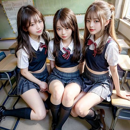 Getting ready for the bath,Change underwear,(18歳のThree Girls:1.1),( school uniform in the classroom:1.6),(Panty Lift).Confused,   so delicate and beautiful, masterpiece, Best Quality,  super high definition, 16k,  surreal, Super detailed,   highly detailed CG, Beautiful lighting,  perfect lighting,  Realistic Shadow ,  Perfect Anatomy, Ultra-Dense Skin, Perfect figure,  Japanese girls to have sex with, Early puberty,  very slim figure ,  thin waist, とてもsmall頭,  cute detailed women ,   extremely detailed eyes and face  , Realistic Face Proportions, Incredibly detailed eyes, Realistic beautiful face, とてもsmall顔,  Realistic Beautiful Eyes , double eyelid, Compensate,  barefoot,  beautiful very thin legs ,  beautiful and very thin thighs, (small, Shapely breasts:1.3), Beautiful and delicate hair, (Full Body Shot), (Three Girls:1.5),(nsfw:1.3),(Low angle:1.2),Looking to the side,