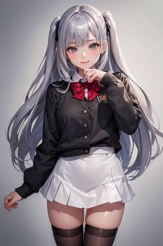Sexual turn, one-girl, The color of the girl, largeeyes, white hair,Long hair,(tmasterpiece,best qualtiy:1.3),Wear your school uniform