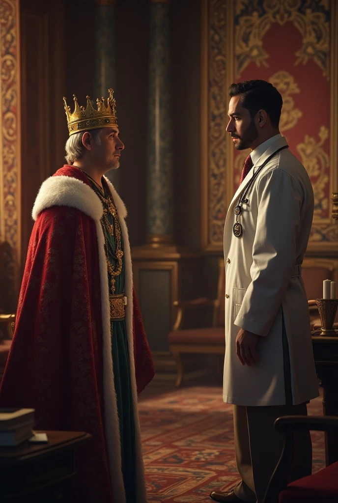 a resin prince wearing emss who was facing the king on the throne