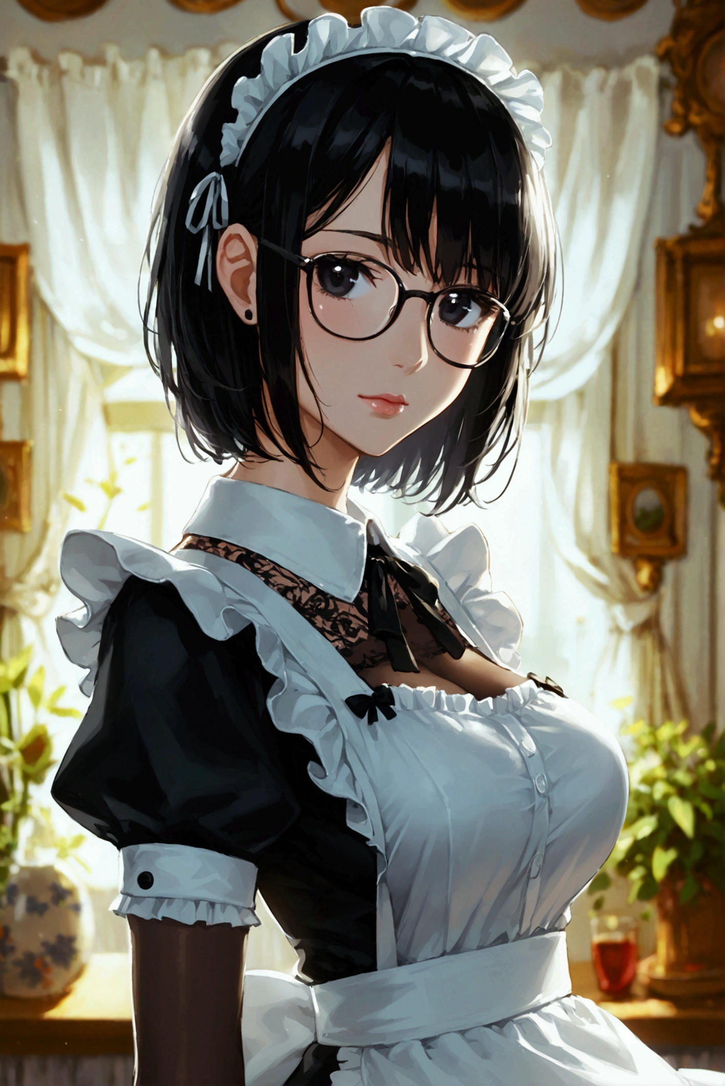 
(8K、RAW photo、highest quality、masterpiece:1.2)、detailed background、beautiful and detailed face、beautiful and smooth skin、skin texture、professional lighting、Beautiful teenage girl、sexual expression、(big breasts:1.3)、Cute Ponytail、Cute black glasses 、Look at me happily、
Maid clothes、Features frills and apron、can bring out your cuteness。
fruit and candy costume、Gives a colorful and cute impression。for example、Strawberries or bananas、We also have costumes such as donuts.。