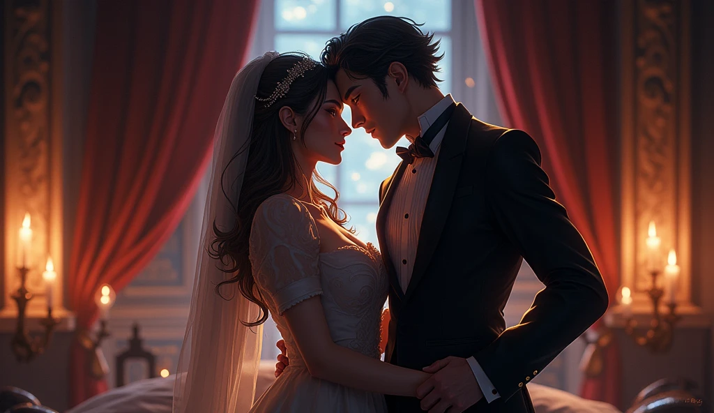 2 girls dancing a waltz. 1 is a demon girl, with devil horns, white hair in a bun, blue eyes, elegant suit,. The other girl has black hair and violet eyes, with a Victorian style dress with lots of jewelry and accessories. high quality, High Definition, 4k, Wallpaper, sparkles, beautiful, detailed eyes, detailed lips, Extremely detailed clothing, anime style