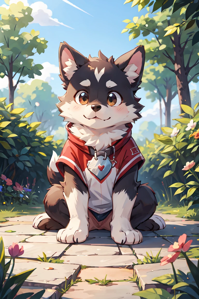  masterpiece, Better quality , Cute furry dog ,open air , 