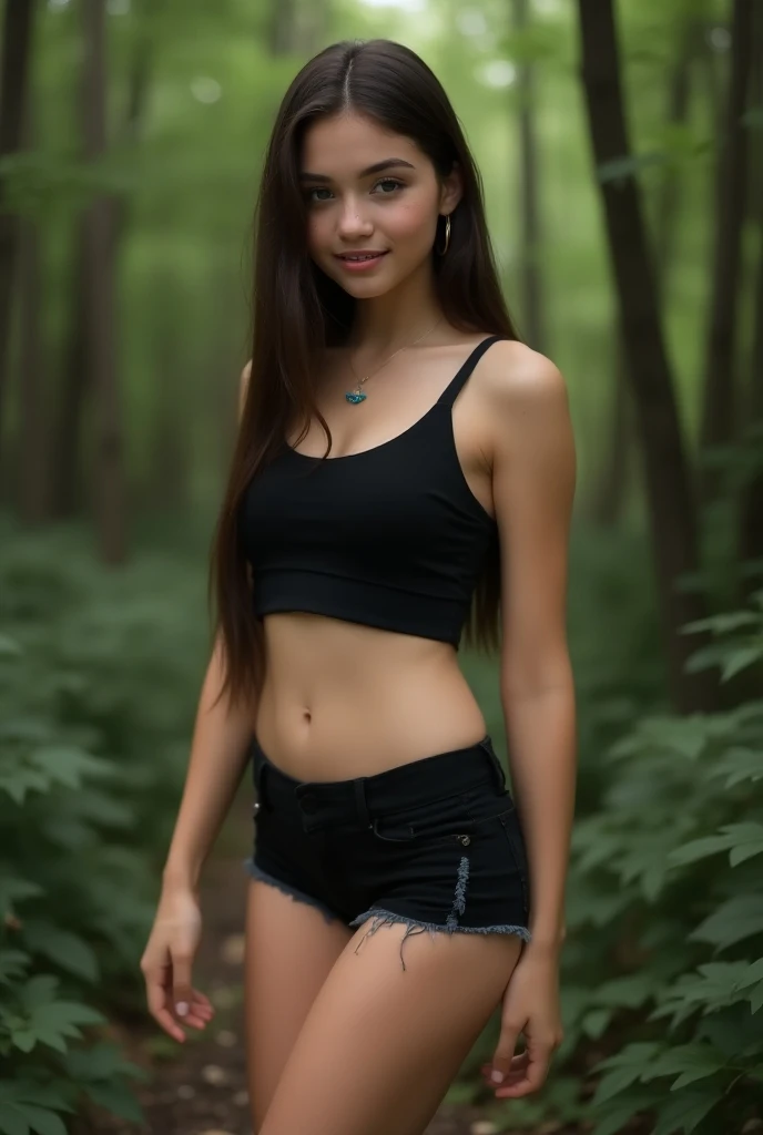 ((Best Quality, 8K, Masterpiece:)), Focus, realistic, A stunning high-resolution, vibrant photograph of 15 old young indonesian girl wear tanktop and mini pants,embarrassed,surrounded by men, multiple men, men embracing her shoulder ,sexy aura, erotic mood,at forest, lot of banana trees backdrop,realistic photo, full body shot,The background is slightly blurred to keep the focus on her, creating a beautiful bokeh effect. soft sunlight filtering through, front view,black straight hair