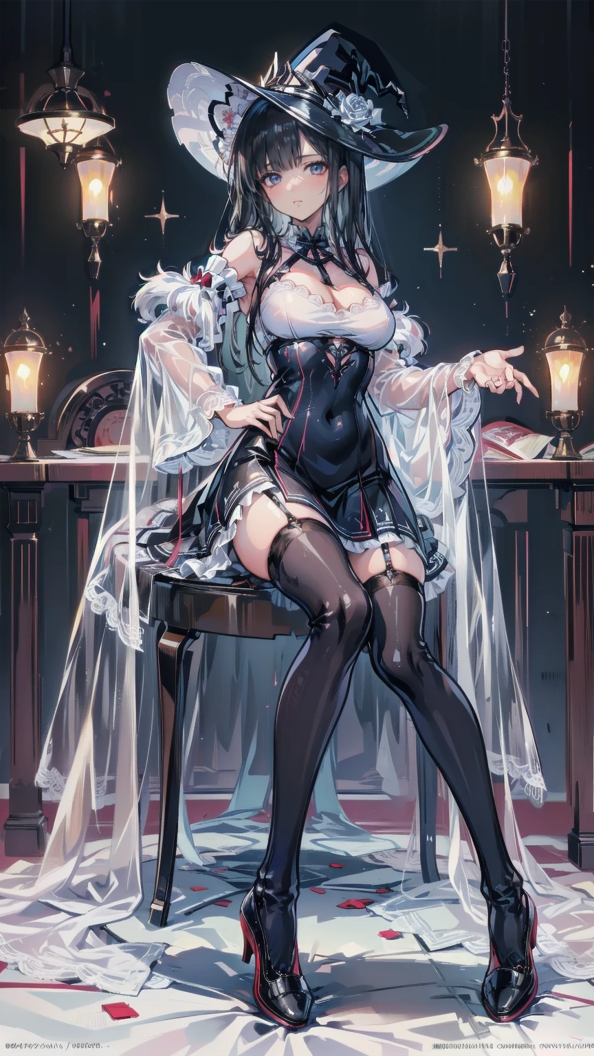 (Super big breasts:1.5)、Abusive smile、(Looking up from below:2)、（Raise one leg:1.5）、（Show the heel of your high heel to the viewer:2)、（High heels close-up:2）、High-leg bondage、Plain black stockings、Enameled knee-high socks、Enamel Long Gloves、Strap-on、Ultra glossy、Shiny skin、Detailed picture、girl、25-year-old woman、Crotch line、Erect nipples、Big nipple piercings、choker