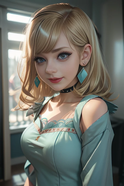 (best quality, 4k, 8k, highres, masterpiece:1.2), ultra-detailed, (realistic, photorealistic, photo-realistic:1.37), closeup, sexy seductive Swedish woman, (happy smile), (small breasts), (slim girl), long lashes, ultra detailed makeup, defined eyebrows, platinum blonde hair, fair skin, elegant posture, wearing large sparkling colorful jewelry, wearing a business style leather dress, standing in a large shopping mall, gentle sunlight shining through the shopping mall windows, casting a soft glow on her face, adding warmth to the scene, vibrant colors, capturing the essence of vibrant city life, portrait style, showcasing her natural beauty and grace in a feminine way