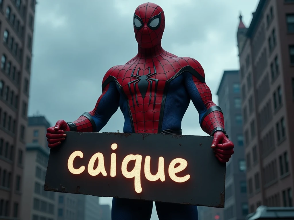 Spiderman with a sign that says CEMOC