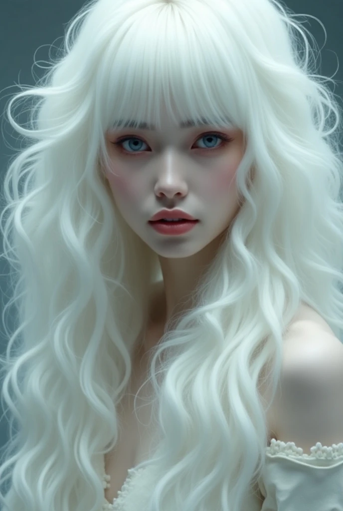 3D beautiful girl with long white hair on dark background