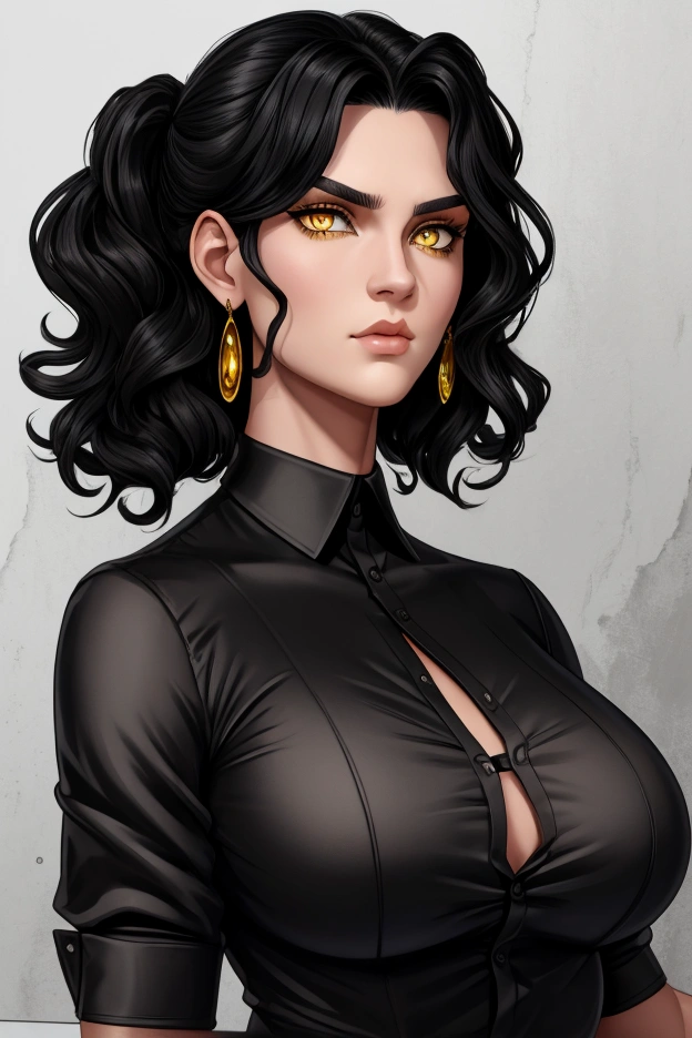 (masterpiece:1.2, best quality), (real picture, intricate details), (1lady, solo, curvy upper body, big ) The clothes are gold and yellow ar:avant-garde,avant-garde,Experiment with appearance:curlies,Dramatic makeup,Unconventional fashion choice behavior:rebelliousness、non-conformist、Provocation location:demon eyes,urban art district、Underground music venues Hobbies:Particiwpation in punk shows、creating mixed media art、Try different subcultural values:individuality、Realiy、Creative expression of inspiration:Punk rock music、Counterculture icons,Avant-garde art movement character traits:boldness、boldness、act outside the box。gothic dark vibe
