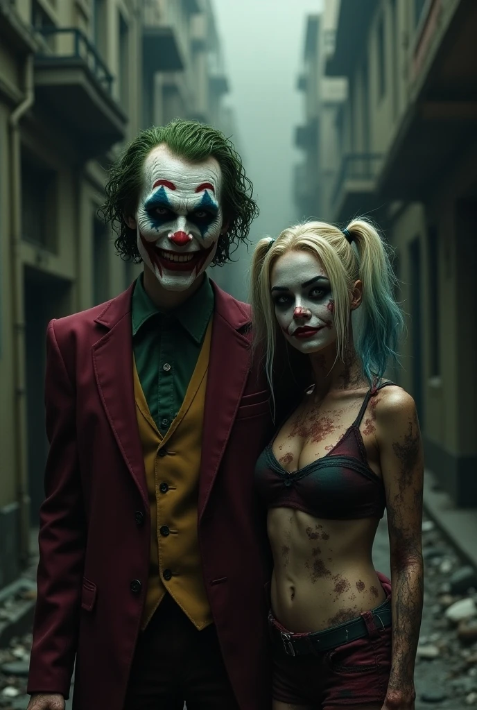 Very sexy Harley Quinn kissing the Joker 4k