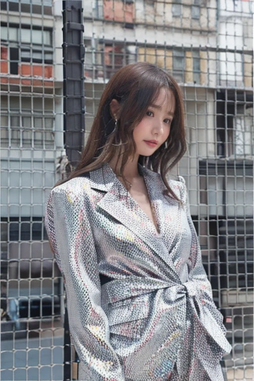 1girl,(wearing a silver blouse:1.2),(RAW photo, best quality), (realistic, photo-realistic:1.4), masterpiece, an extremely delicate and beautiful, extremely detailed, 2k wallpaper, Amazing, finely detail, extremely detailed CG unity 8k wallpaper, ultra-detailed, highres, soft light, beautiful detailed girl, extremely detailed eyes and face, beautiful detailed nose, beautiful detailed eyes,cinematic lighting,city lights at night,perfect anatomy,slender body,smiling, <lora:ichinosekana_lora:0.7>