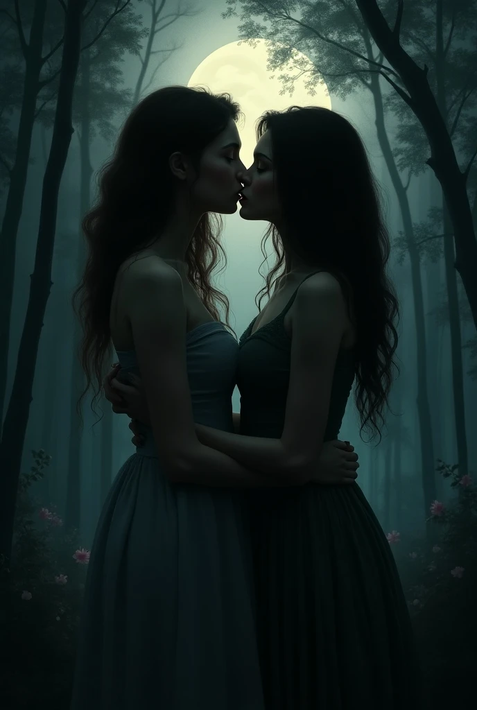 Naked Girls are brutally penetrated by a boy's white penis in a forest at night