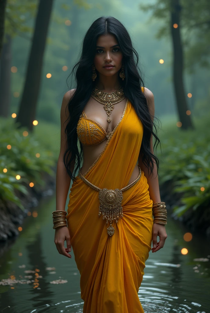 8K, realisitic, high resolucion, Masterpiece, Best Quality, ((Hasselblad photo)), Sharp focus, (Cinematic lighting), Soft lighting, Dynamic Angle, Beautiful swastika Mukherjee in bikini and big breasts , In a mysterious forest pond illuminated by fireflies, ((natta)), ((1 Beautiful Indian Girl)), ((s whole body:1.3)) yellow saree background Indian heels forest studio light naked jewellers hip jewellers bra jewellers big vagina realistic big breast belly hip big ass slim body mega big breast beautiful breast sexy breast