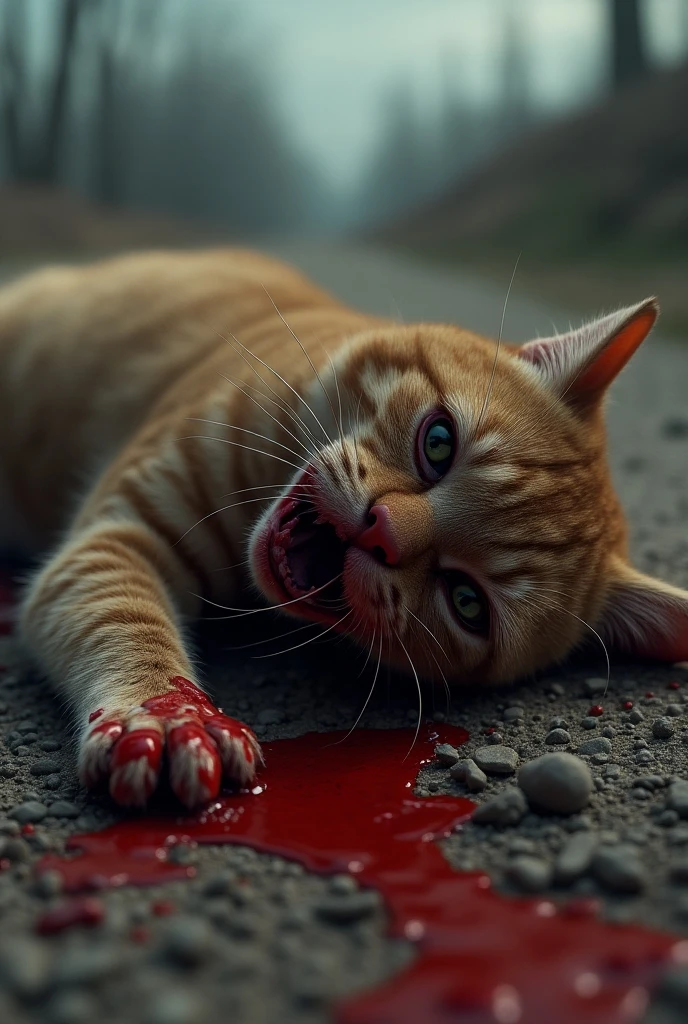 cat white teeth blood horror cat dead body