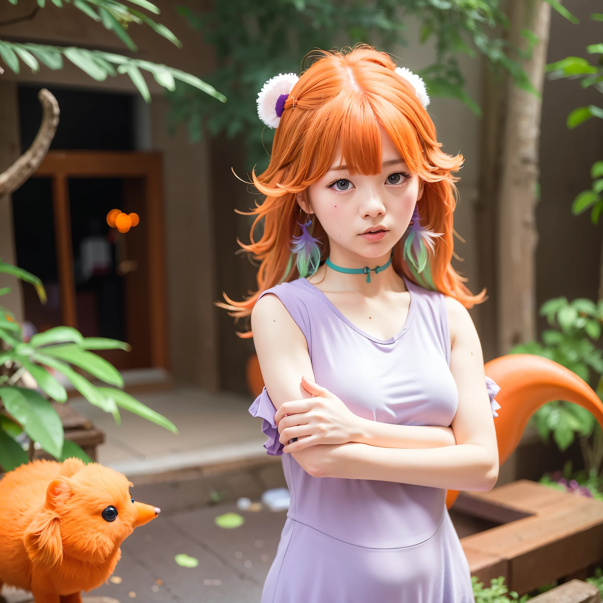 Takanashi Kiara, Orange hair, cute face, purple eyes