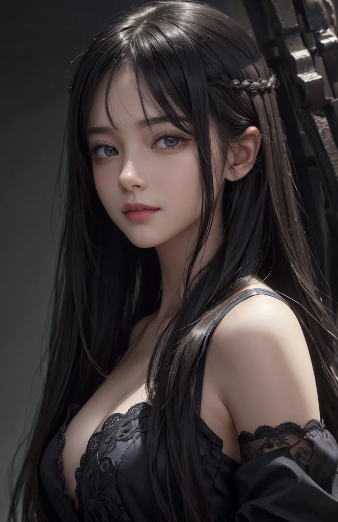 (otherworldly), highly insanely detailed, masterpiece, top quality, best quality, highres, 4k, 8k, RAW photo, (very aesthetic, beautiful and aesthetic), <lora:pov_arm_hug:1>,
(pov_arm_hug pov), your Waifu is hugging your arm,
1girl, breasts, looking at viewer, bangs, brown hair, 1boy, dress, bare shoulders, collarbone, flower, :d, sidelocks, outdoors, solo focus, choker, off shoulder, collar, no bra, shadow, from above, choker, looking up, short hair with long locks, jacket, off-shoulder dress, downblouse,
1girl, solo,
Tower13_Gizelle,
a beautiful elvish girl,
dark_skin, tan_skin, tanned skin, dark skin, dark-skinned, black-skinned, bronze skin,
(smoky lilac blue hair,navy hair,),
prison cell, (fantasy world)