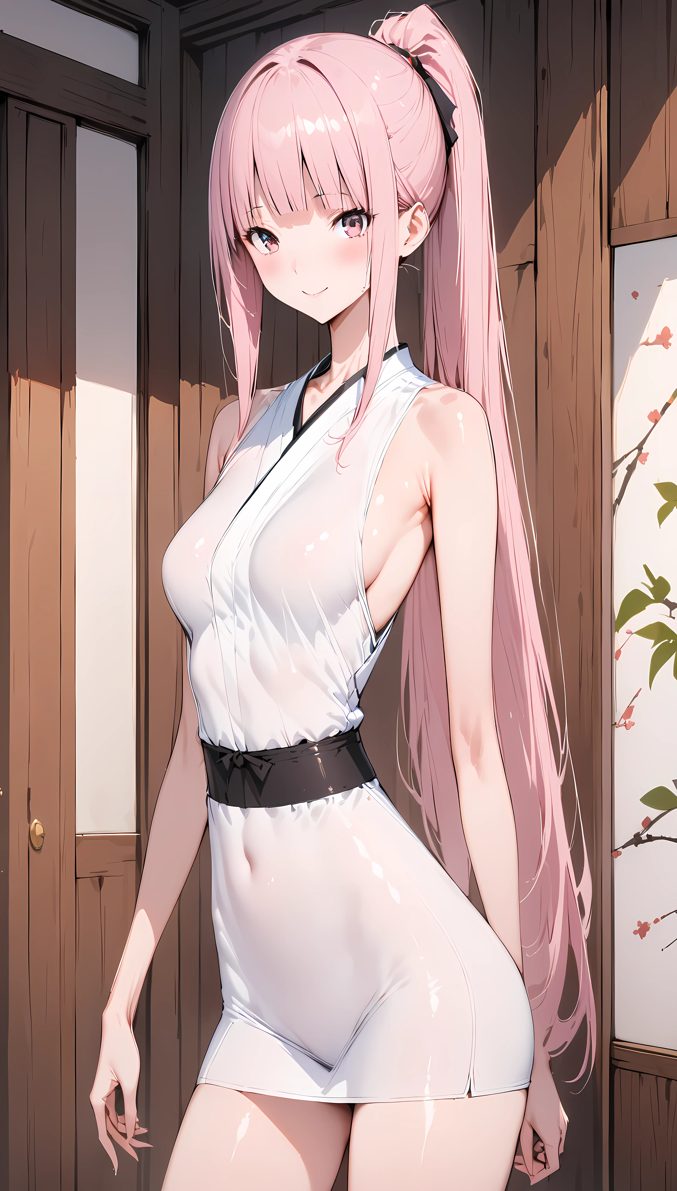 Cute little anime going for a walk with a revealing white dress, small, white dress, tight panties, white hair, uncomfortable smile, see through dress, tiny erect nipples, hard nipples, cameltoe, , 