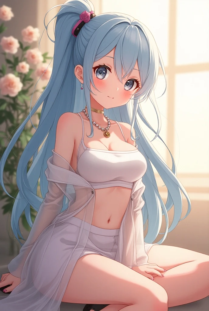 masterpiece, best quality, extremely detailed, (illustration, official art:1.1), 1 girl ,(((( light blue long hair)))), ,(((( light blue long hair)))),light blue hair, ,10 , long hair ((blush)) , cute face, big eyes, masterpiece, best quality,(((((a very delicate and beautiful girl))))),Amazing,beautiful detailed eyes,blunt bangs((((little delicate girl)))),tareme(true beautiful:1.2), sense of depth,dynamic angle,,,, affectionate smile, (true beautiful:1.2),,(tiny 1girl model:1.2),)(flat chest)),(8K、highest quality、tmasterpiece:1.2)、(Endless realism、Photorealistic:1.37)、hyper-detailing,(8K, Best quality at best, tmasterpiece:1.2),\(Eyes detailed\),\(facial feature\),(\(Clothes detail details\)\),1 girl,Alone,ssee-through,(pale-skinned:1.2),Slim,The faintly visible collarbone,vaguely visible ribs,Wear a cropped vest,,fabric hot pants,groin,A beautyful girl,(zombi:1.3).City ruins in the background,Barbed wire blocks the protagonists progress,
