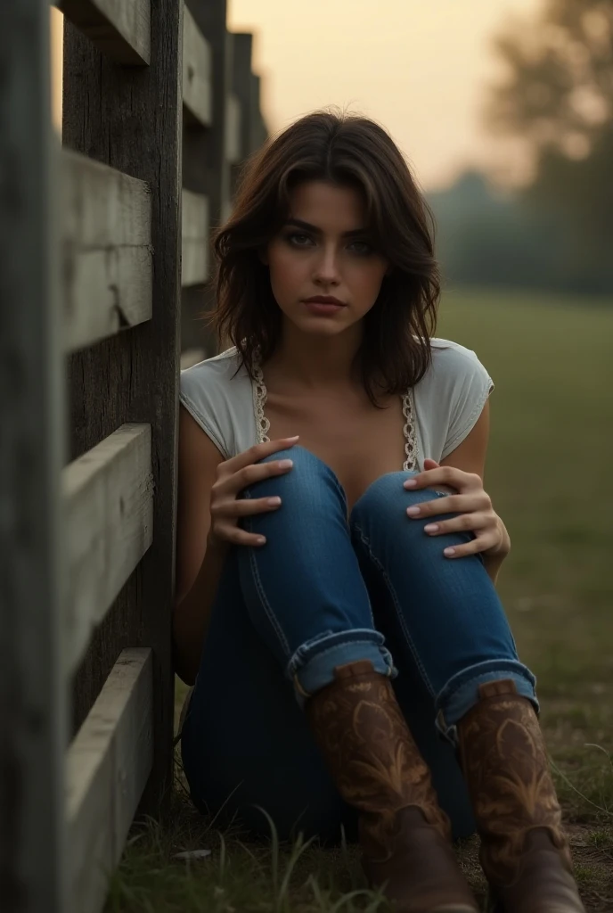 beautiful woman wearing jeans and a ((t-shirt)), sitting on the ground feet apart hi detail, sharp focus, perfect lighting, awesome, dslr, 4k high quality. extra detail, extra sharp, magical, perfect moment, natural skin, pores, naked, sensualizing, with breasts out ,act,