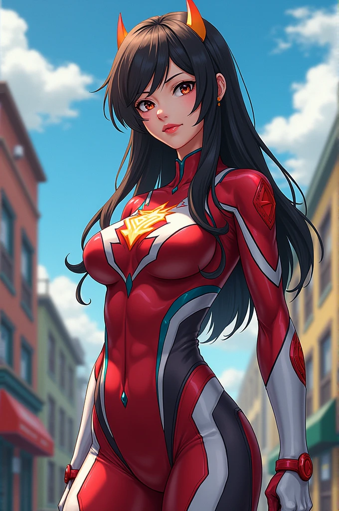 (masterpiece:1.2, best quality), 1girls, solo , young teen 13yo, slim, (Ultraman costume), (???????), Hairless pussy, long hair, smile, fun, laugh, play, (sitting on building), (spread legs), (hands touch her pussy), miniature city background, summer, vibrant colors, bright, watercolor