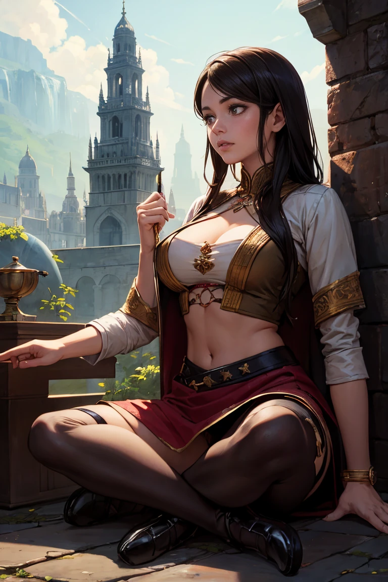 masterpiece, 最high quality, high quality, High resolution, high quality texture, high quality shadow, High Detail, Beautiful details, Detailed, Extremely detailed CG, Detailedテクスチャー, a Realistic representation of the face, Realistic, colorful , delicate, Cinematic Light, Side light, Lens flare, Ray Tracing,tailed beautiful delicate face, detailed beautiful delicate eyes, Cleopatra　Egyptian Punk (((dark skin))) cameltoe palace castle sitting cross-legged on the throne wine in hand