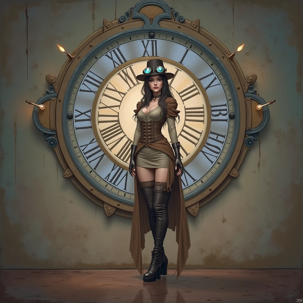Create an extravagant full-body portrayal of a woman in Gothic style, emphasizing the "woman" theme. The design should feature Gothic elements such as lace, ribbons, and Victorian details, showcasing an elegant and intricate style. Utilize a color palette of black, white, and pastel tones to capture the unique Gothic aesthetic. The design must be eye-catching, with the woman centered in the image against a white background. She should fit well within the space, ensuring she does not touch the edges of the canvas. No text should be included in the image.
