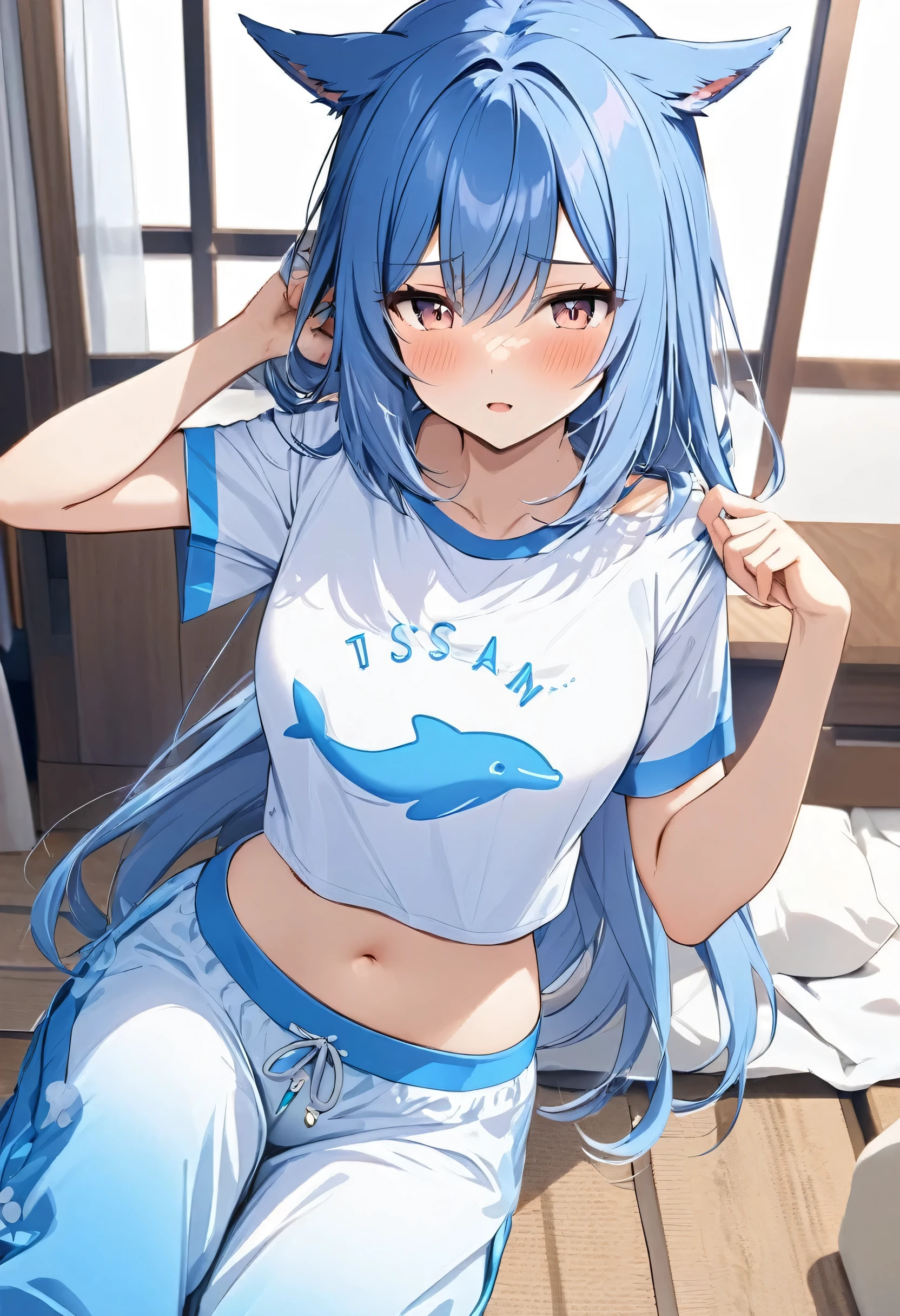 best quality, (konataFull-10000:.9), (dakimakura:1.3), ass up, laying on back, full body, black tanktop, yellow short shorts
