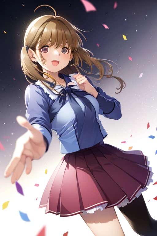 (Highest quality, 8k, 32K, masterpiece, Ultra-high resolution,:1.2),born, One girl,Super cute , Fantasy Background, Clear, shining eyes, 20-year-old ,Fair skin, Brown Haired Girl, keep your spirits up, expensive, uniform, mini skirt,D cup breasts，学born服，An innocent smile，Nyan Nyan Pose，Long Hair，Long Hair，Tied Hair