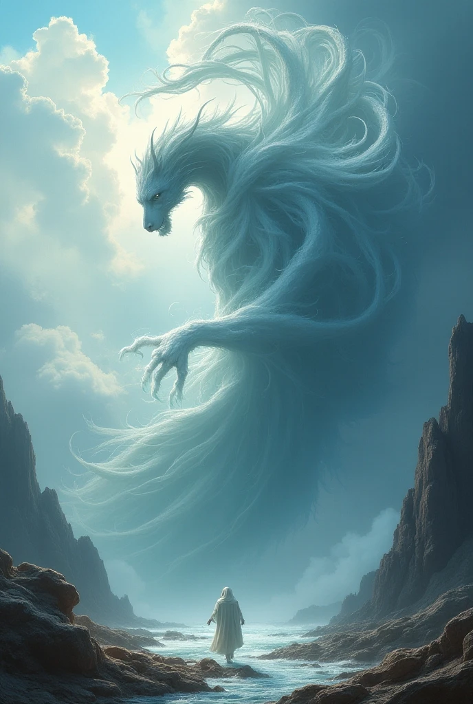 (((Abstract Painting))),Silvery white energy rising at high speed towards the sky,Its energy resembles that of a Japanese dragon.,Mysterious atmosphere,Brilliant light,High-definition and detailed depiction.
