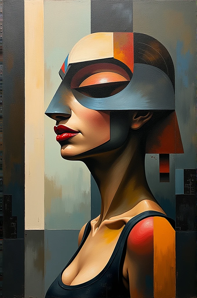 masterpiece, best quality, extremely detailed, hyperrealistic, painting, cubism art, in picasso style, a beautiful 20s russian model