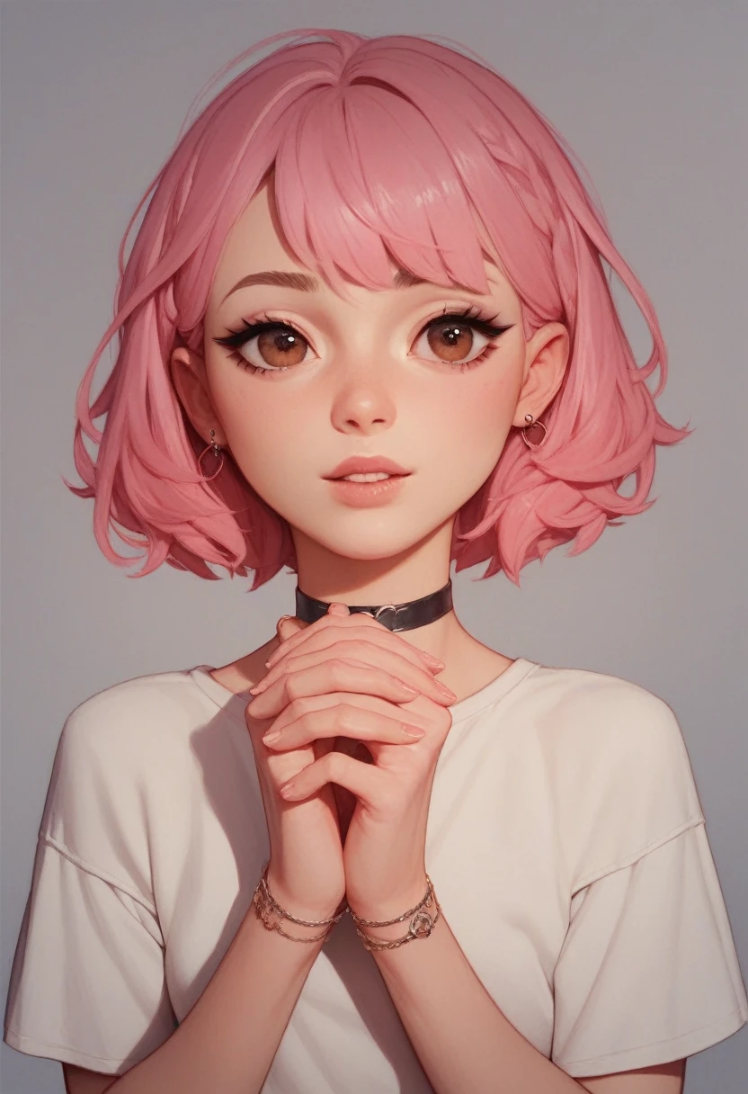 Amazing portrait of a sexy woman with her eyes closed and mouth open with a very deep blush and the tip of her nose is red having a long neck and wearing an off shoulder pink sweater having medium chest with visible cleavage in a bedroom with warm lighting and lying on bed with her head on pillow facing up 