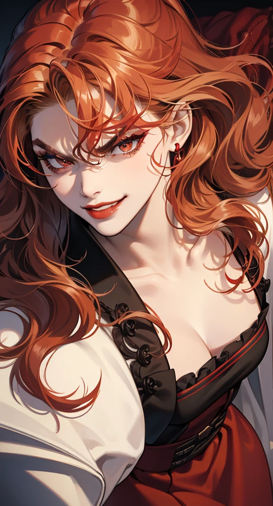 ((Masterpiece, best quality,edgQuality)),smirk,smug,
edgAyre, red hair,red eyes,dress
 