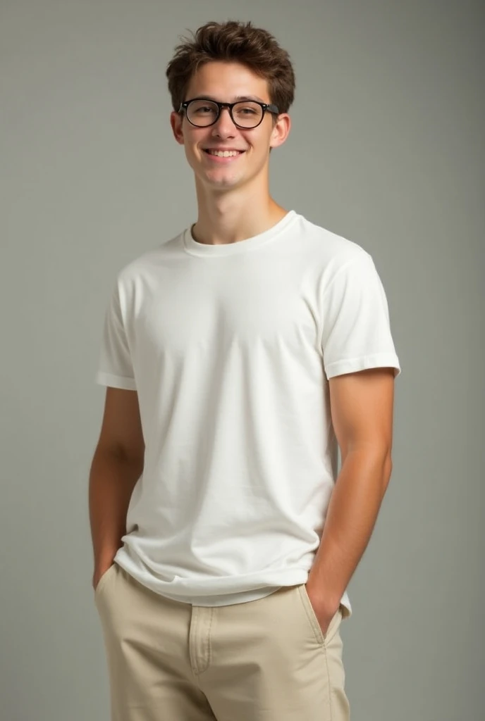 Homem de 30 anos, hyper-realistic, vestindo camiseta branca longa, jeans