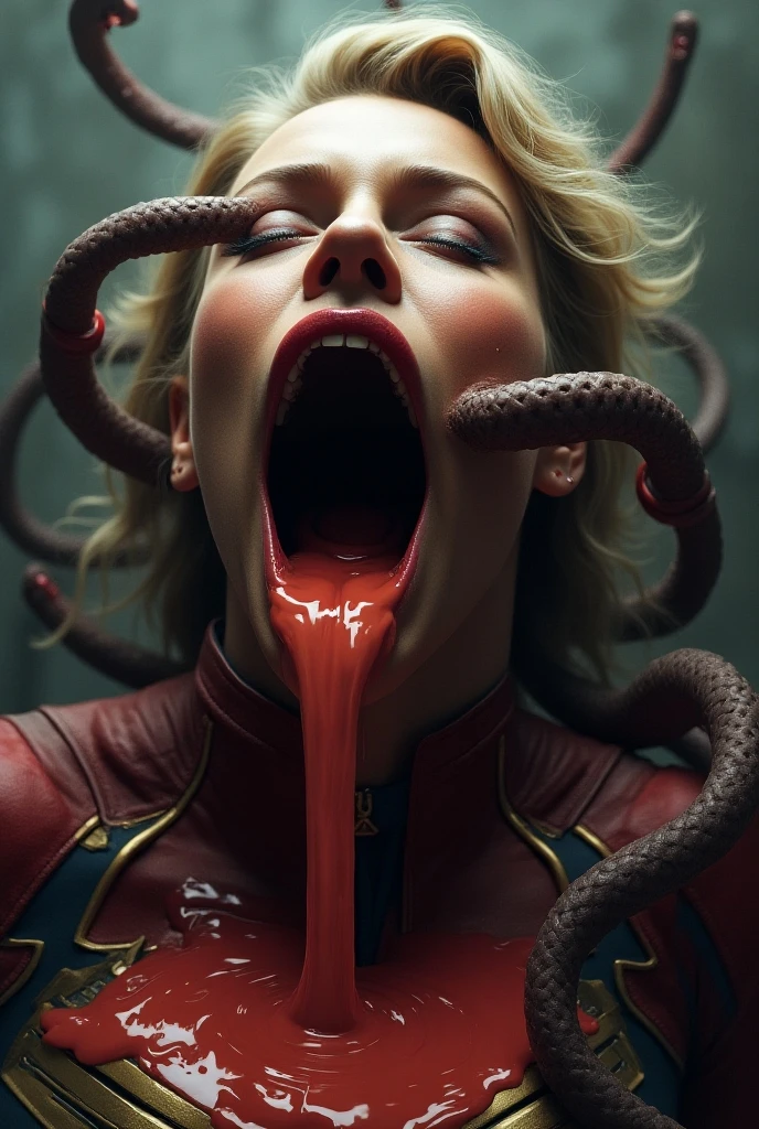 A hyper-realistic, highly detailed, and high-resolution 16k, Harley quinn, trapped in a science lab, her clothes is ripped, her fit body is wet, she is in distress getting fucked by a a monster, tentacles all over her body, tentacles all around her, tentacles around her neck, she's screaming in fear, she is their prisoner, tortured, she is wet, she is scared, she is covered in semen, semen drips from her lips, her face is dripping with semen, milk all over her, tentacles holding her down, her legs tied together, struggling , no escape, screaming, facefuck, tentacle enter her, chained, clothes ripped, struggle, she's wearing boots