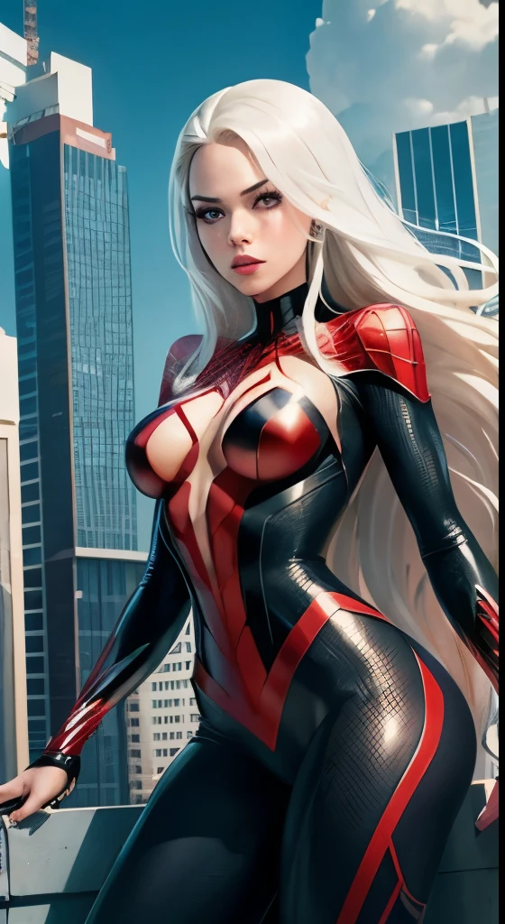 (masterpiece:1.4), (8k, photorealistic, RAW photo, best quality: 1.4), japanese, (1girl), beautiful face, (realistic face:1.4), (white hair, long hair:1.3), beautiful hairstyle, beautiful detailed eyes, (best ratio eyes:1.5), attractive, ultra high res, ultra realistic, highly detailed, best ratio, (detailed face:1.4), looking at viewer, red lipsticks, (best ratio fingers:1.5), (White superhero theme, charismatic, there's a girl on top of town, wearing transparent lingerie Spider-Man costume, she's a superhero), [ ((25 years), full body, (realistic blue eyes:1.2), ((Spider-Man pose), show of strength, jumping from one building to another), ((sandy urban environment):0.8)| (cityscape, at night, dynamic lights), (full moon))] # Explanation: The Prompt mainly describes a 4K painting of ultra-high definition, very realistic, very detailed. It shows a superheroine at the top of the city, wearing a Spider-Man costume. The theme in the painting is a white superhero theme, the female protagonist has long white hair, is 25 years old and her entire body is shown in the painting. In terms of portraying the actions of superheroines, spiders are employed, (no bra:1.4), perky_nipples, ((exposed_nipples, exposed breasts, high proportional realistic breasts, realistic big breasts):1.3), (closed mouth:1.4), (camel_toe_pussy:1.3), innie_pussy,