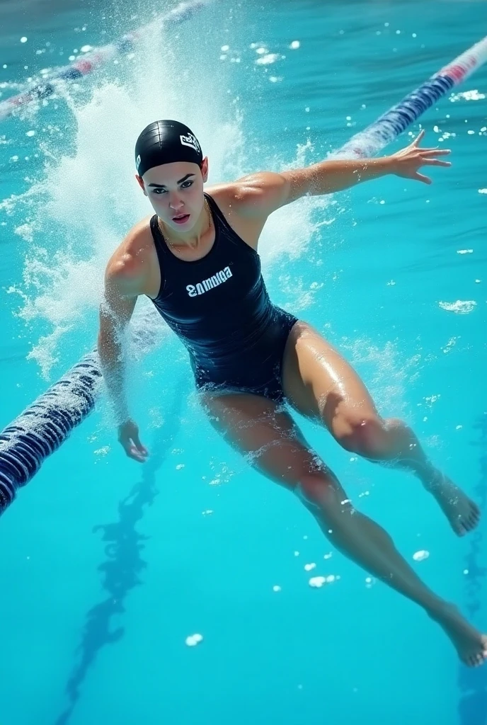 Female swimmer spread legs muscled