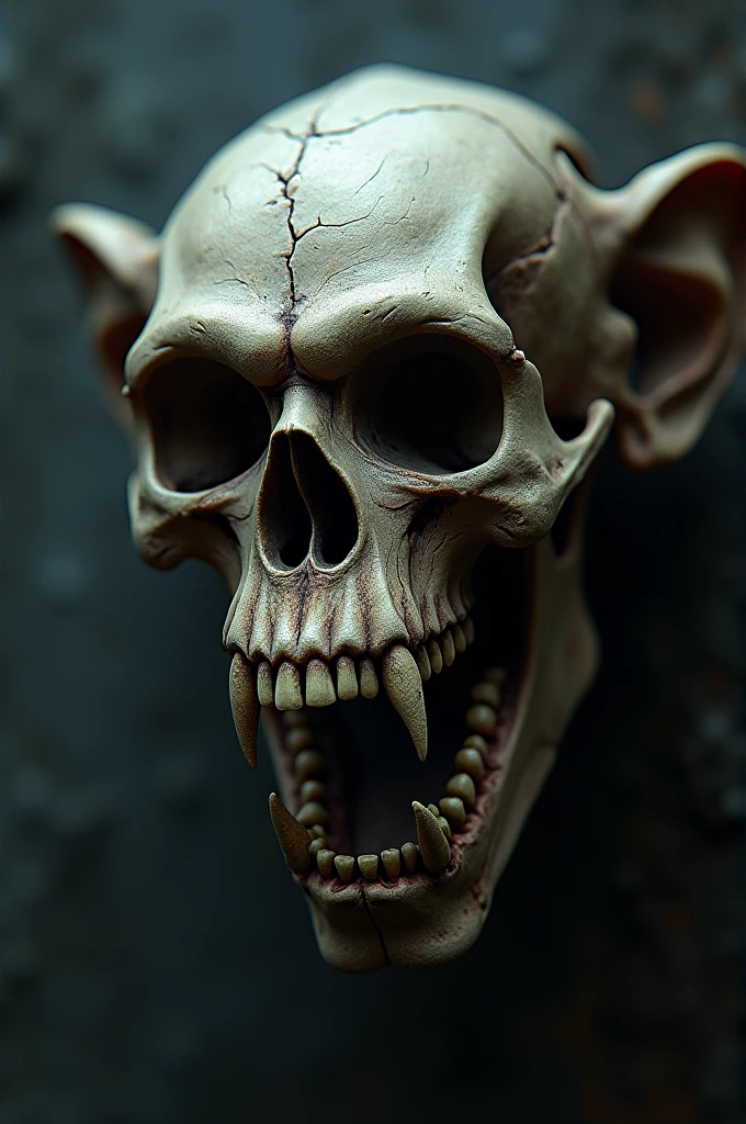 Make a skull head. She is on her side with her mouth open as if she is screaming., her eyes are empty and have roots around her.
