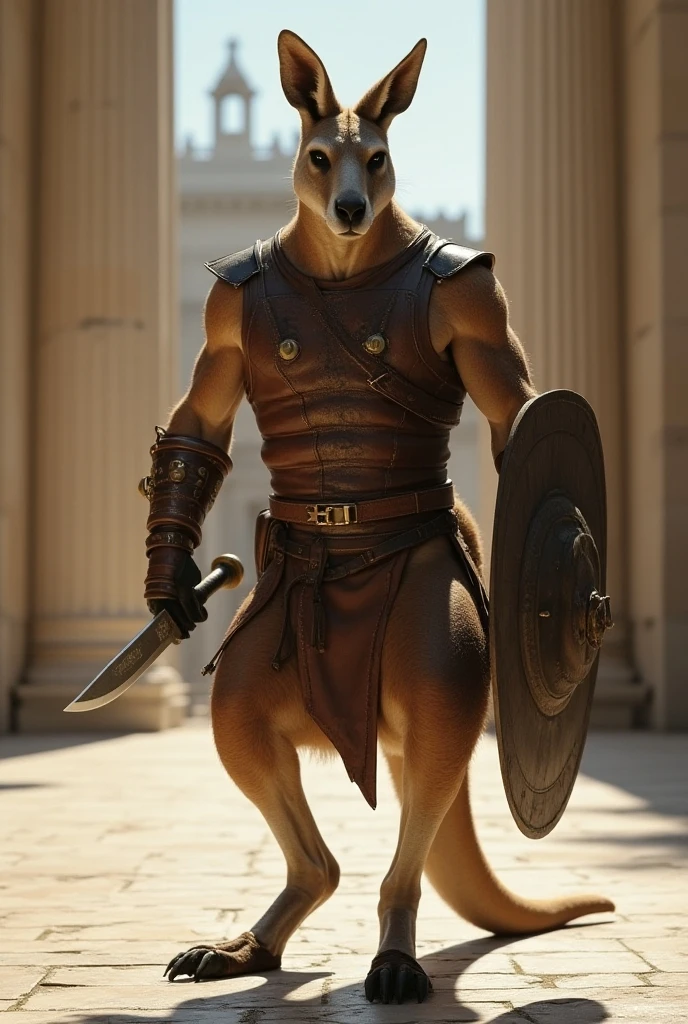 Solo Sexy anthro furry german shepherd male; ancient Mediterranean desert warrior; slim mesomorph handsome model apperance apperance; anthro muzzle head shape leather gladiator helmet mask with eye holes; anthro muzzle head shape leather gladiator helmet mask with eye holes, anthro muzzle head shape leather gladiator helmet mask with eye holes, sword scars; worn out rusty sexy skimpy armament. He has low on hips heavy leather studded heavy belt. he has narrow in the crotch very old worn out bulgy tigh worn leather jockstrap (smelly jockstrap fetish); His worn jockstrap jockstrap it is made of old brown worn out matte leather sewn together from a few pieces, it has never been washed, it is dirty and has stains from secretions of dried semen and sweat; His armor is old heavy brown harness with armlets studded with spikes; rusty old skimpy breatsplate armor, he has old brown leather BFR Bands on Biceps and his thighs, he has old worn out fingerless leather gloves. His armor is in ruin, it is very very old and dirty, rusted, dirty, old worn out, rusty breastplate. Even though he is a handsome and sexy man, he has a sloppy appearance, has disheveled unwashed dirty fur, dirty body look. he smells, he has stains from old blood, dirst, cum, mud, smelly furr, disgusting bastard looking. He stands proudly bravely in the Mediterranean sunny pine forest; he stands upright, furious, with his sword raised in a ready-to-fight position, he holds a sword in his right paw, ready for incoming fight; he has a proud, threatening and defiant expression on his face, with little dirty dangerous smile, He has low on hips heavy leather studded heavy belt. he has narrow in the crotch very old worn out bulgy tigh worn leather jockstrap (smelly jockstrap fetish); His worn jockstrap jockstrap it is made of old brown worn out matte leather sewn together from a few pieces, it has never been washed, it is dirty and has stains from secretions of dried semen and sweat;