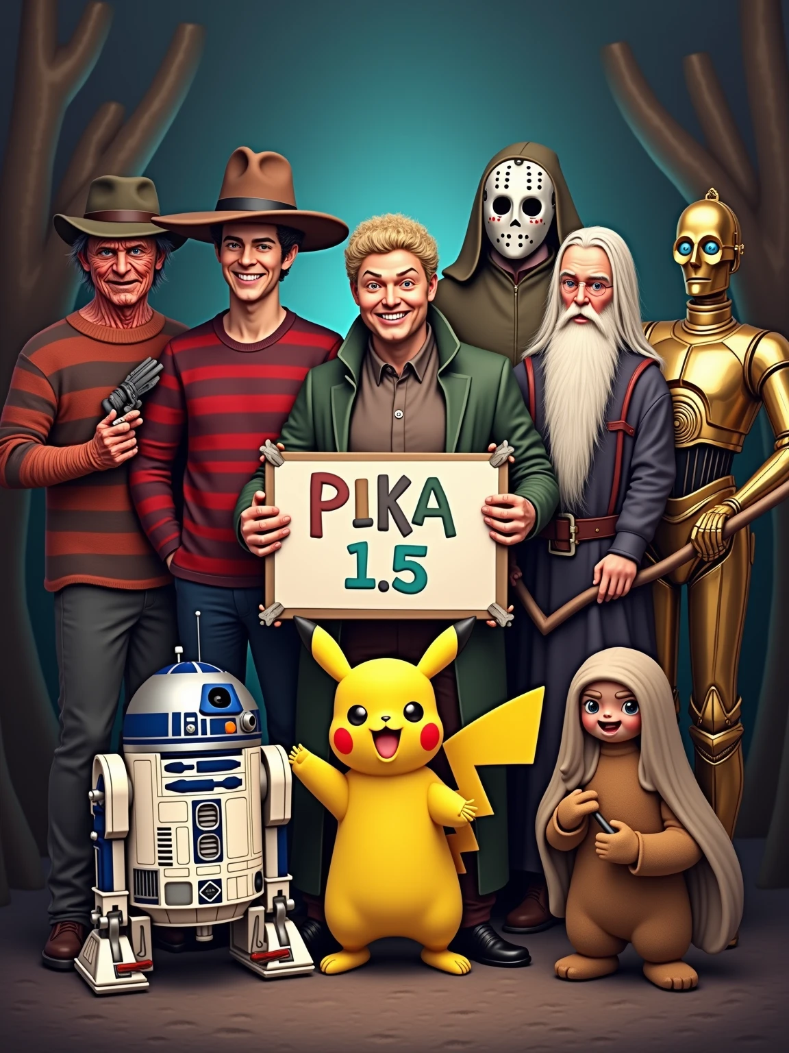 Oil Painting. Caveman family, men, women, gils and boys, all wearing a Pikachu cap <lora:r3mbr4ndt_001-step00010000:0.7>