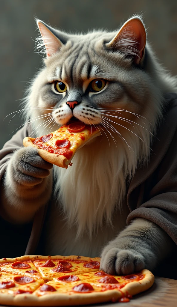cat eating pizza, drinking wine and reading a book