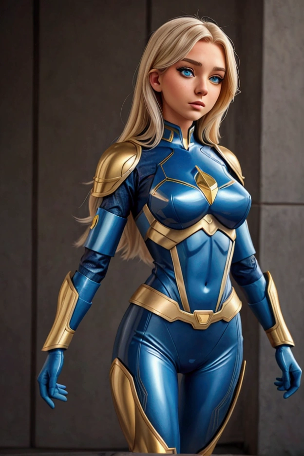 sex girl,  with a blue and gold hero armor suit, modern and futuristic outfit 
