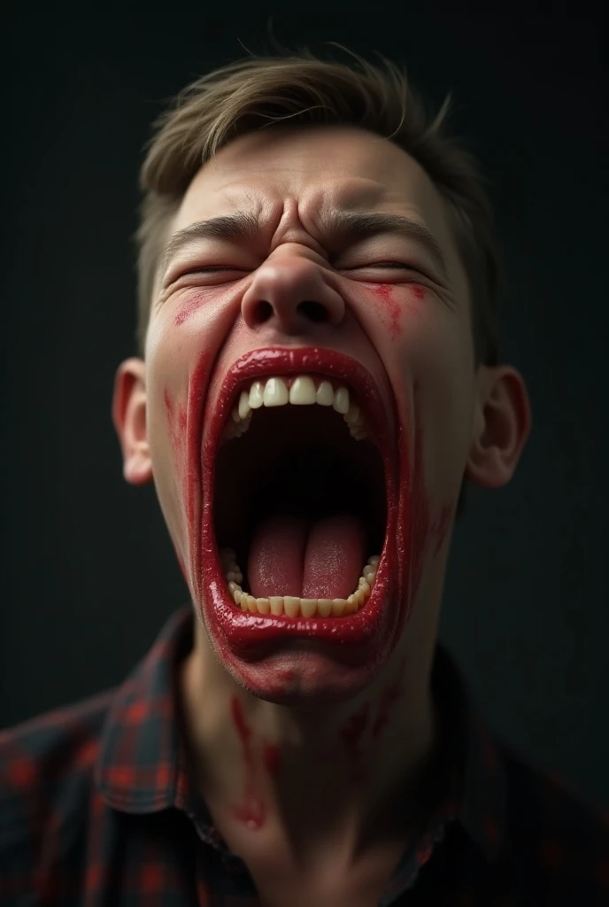 A person who has diarrhea has a lot of stomach pain, which is coming out of their nose.