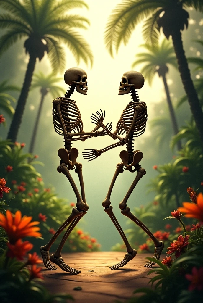 make one and a cartoon style skull, throwing tomatoes at each other