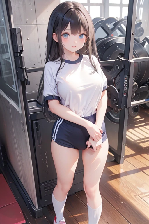 (masterpiece、top-quality、hight resolution、photos realistic、real looking skin:1.1)、独奏、1loli、short stature、gym uniform、nsfw