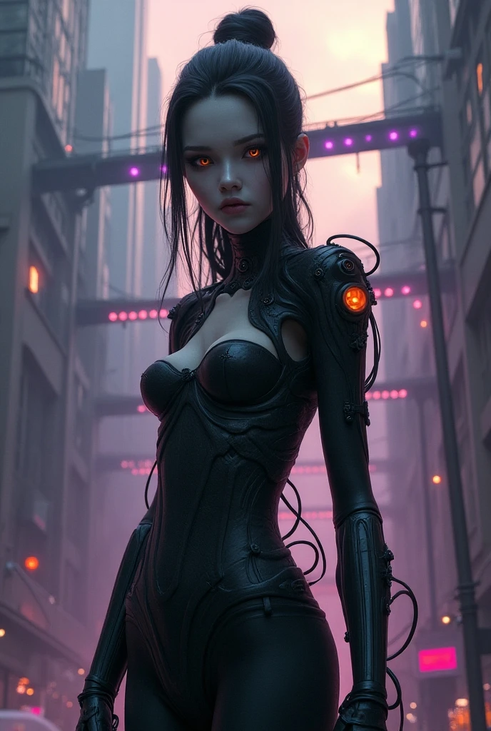 score_9, score_8_up, score_7_up, score_6_up, source_anime, masterpiece, newest,
1 girl, solo, skinny, bodysuit, grinning, Colored eyelashes, cyberpunk, at night, motorbike, futuristic, black hair, twin tails, piercings goth makeup, dark background. (Black:0.5), faded