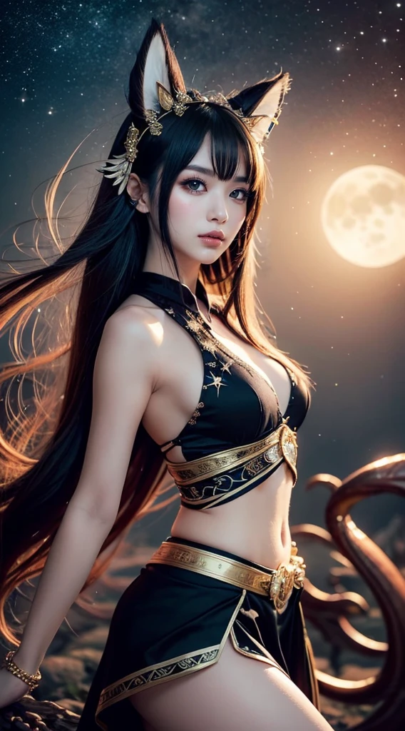 Beautiful girl with long hair,Run head-on,Sporty,Liuhai,Bigboobs,Costume,is shy,perspire,the night,Star Moon,Ultra-high resolution,Very detailed texture,Very thin body and ass