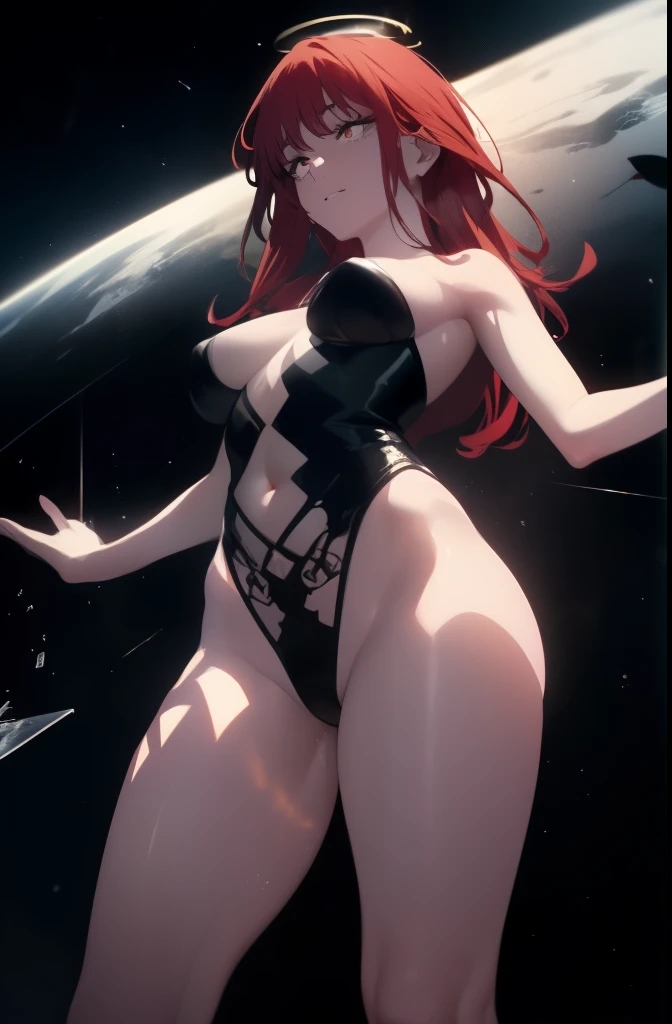 Giantess appears from underwater in front of a giant cruise ship, the cruise ship looks very small in front of her because it is giant, she is naked, she has red hair and white skin, she has small breasts but very sexy legs and her body is very curvy. Goddess, Attack, giant, cruise ship, naked, sexy, hot, ocean, in middle of the ocean, without buildings, High quality, Red hair, hottest, tall girl, sexy legs, monster girl, cruise ship, giant cruise, attacking, evil, mad