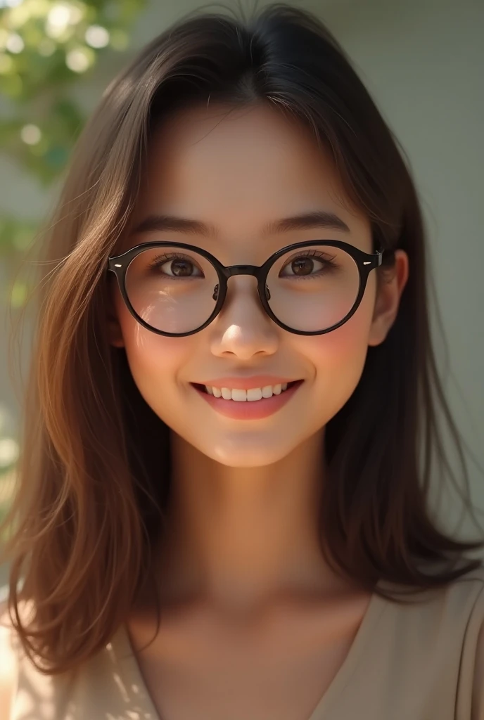 A young adorable girl with a smile on her face, wearing glasses, is standing on a Tokyo street at night. The cityscape in the background is illuminated by the glowing street lights. The focus of the image is on the girl's upper body, with a close-up shot capturing the details of her beautiful face. The image is captured in high resolution (8K) and exhibits the qualities of a masterpiece, with its exceptional quality and attention to detail. The rendering is extremely realistic and photorealistic, bringing the scene to life.

Keywords: young adorable girl, glasses, Tokyo street, night, cityscape, street lights, upper body, close-up, smiling, 8K, photograph, high quality, masterpiece:1.2, realistic, photorealistic:1.37